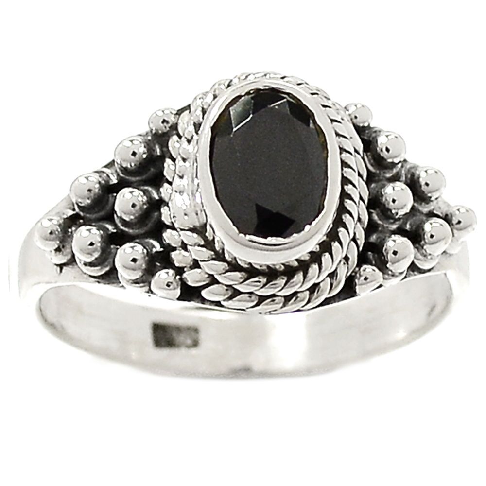 BAGUE PROTECTION SPINELLE NOIR & ARGENT 925 TAILLE 55 1/4 ref 9038