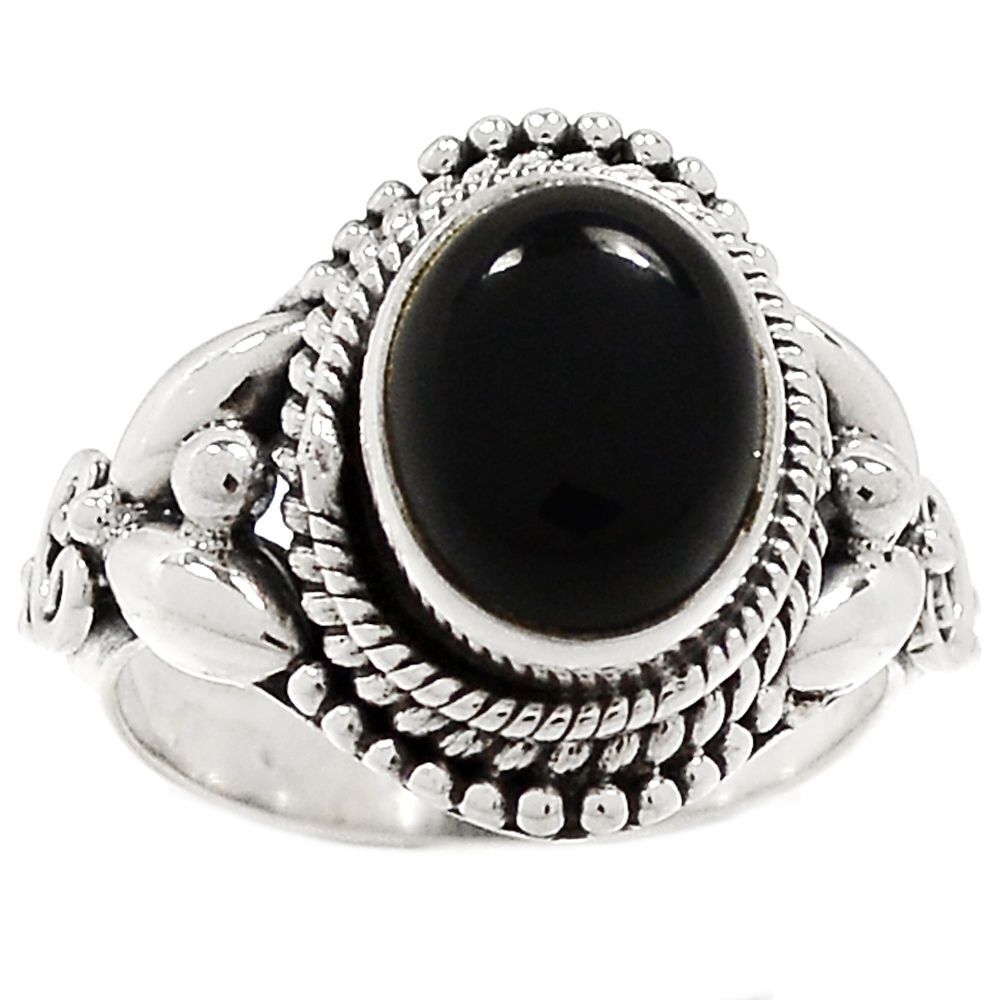 BAGUE PROTECTION SPINELLE NOIR & ARGENT 925 TAILLE 52 3/4 ref 4998