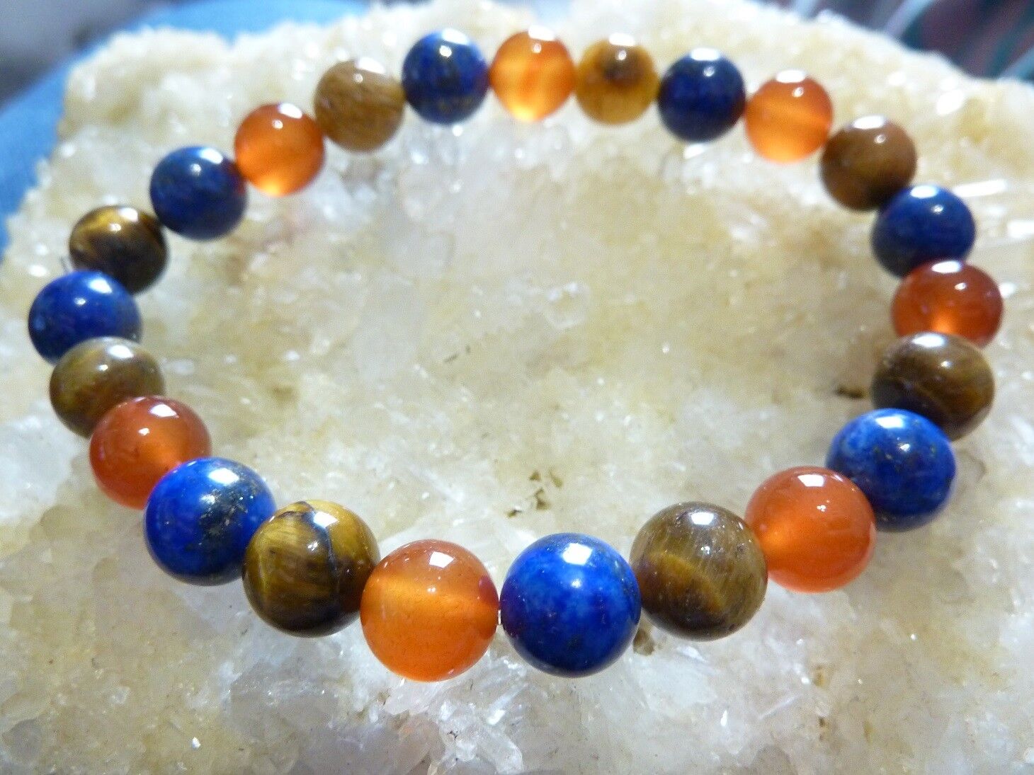 Bracelet lapis lazuli-cornaline-oeil de tigre Perles rondes 8 mm – Image 2
