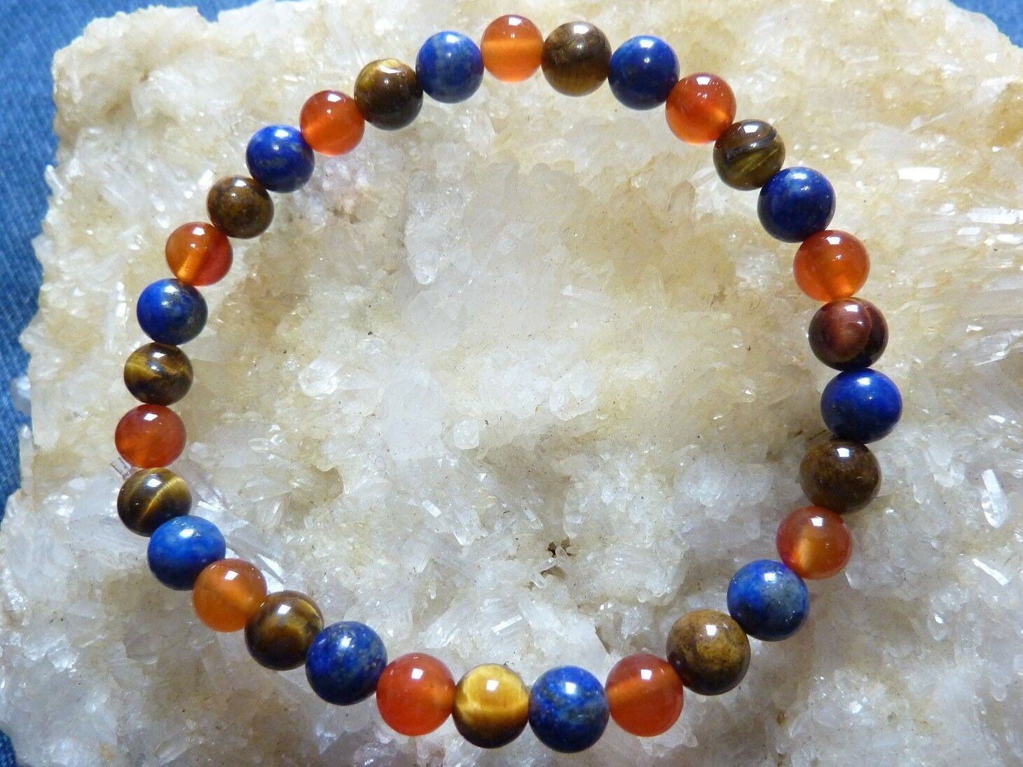 Bracelet lapis lazuli-cornaline-oeil de tigre - Perles rondes 6 mm – Image 2
