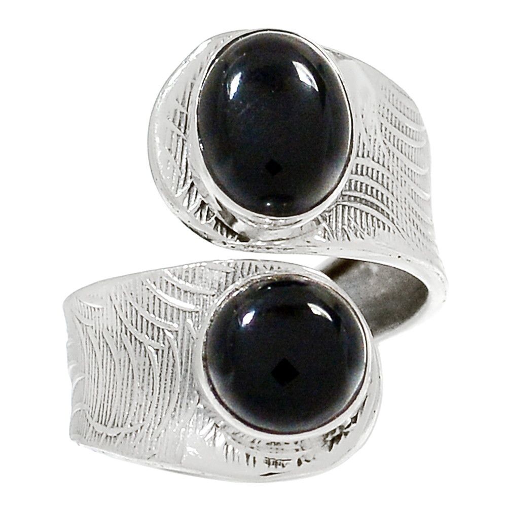 BAGUE PROTECTION SPINELLE NOIR & ARGENT 925 TAILLE 58 3/4 ref 3406