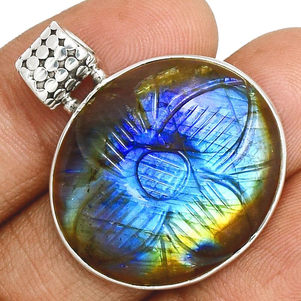 Pendentif protection labradorite monture argent 925 ref 8563