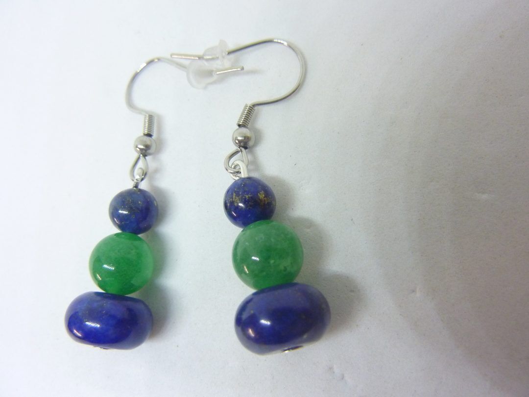 BOUCLES D'OREILLES LAPIS LAZULI-AVENTURINE VERTE