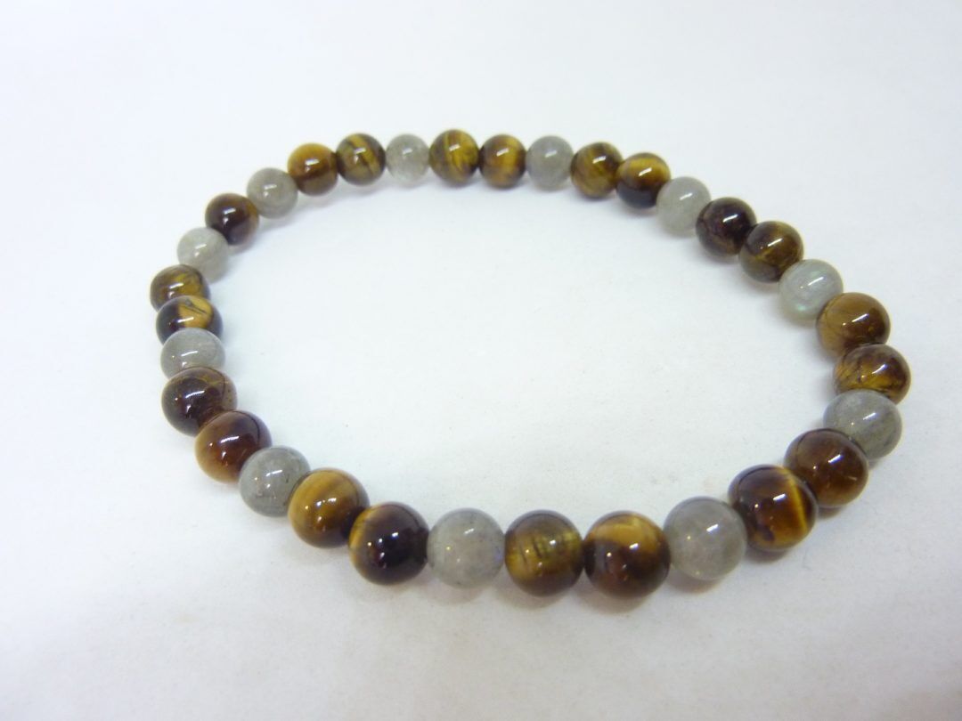 Bracelet oeil de tigre,labradorite perles 6 mm