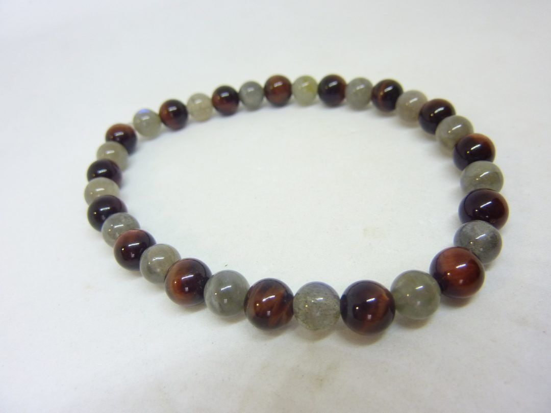 BRACELET OEIL DE TAUREAU-LABRADORITE PERLES 6 MM