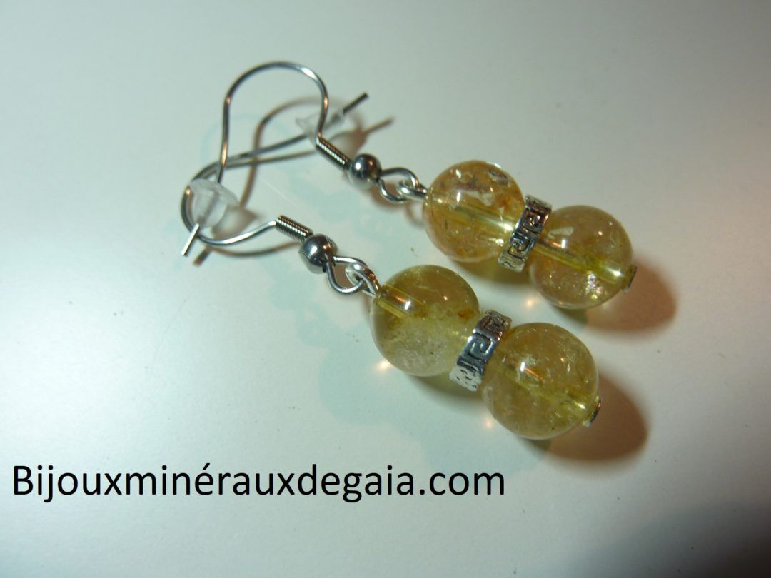 Boucles d'oreilles citrine véritable perles rondes 8 mm