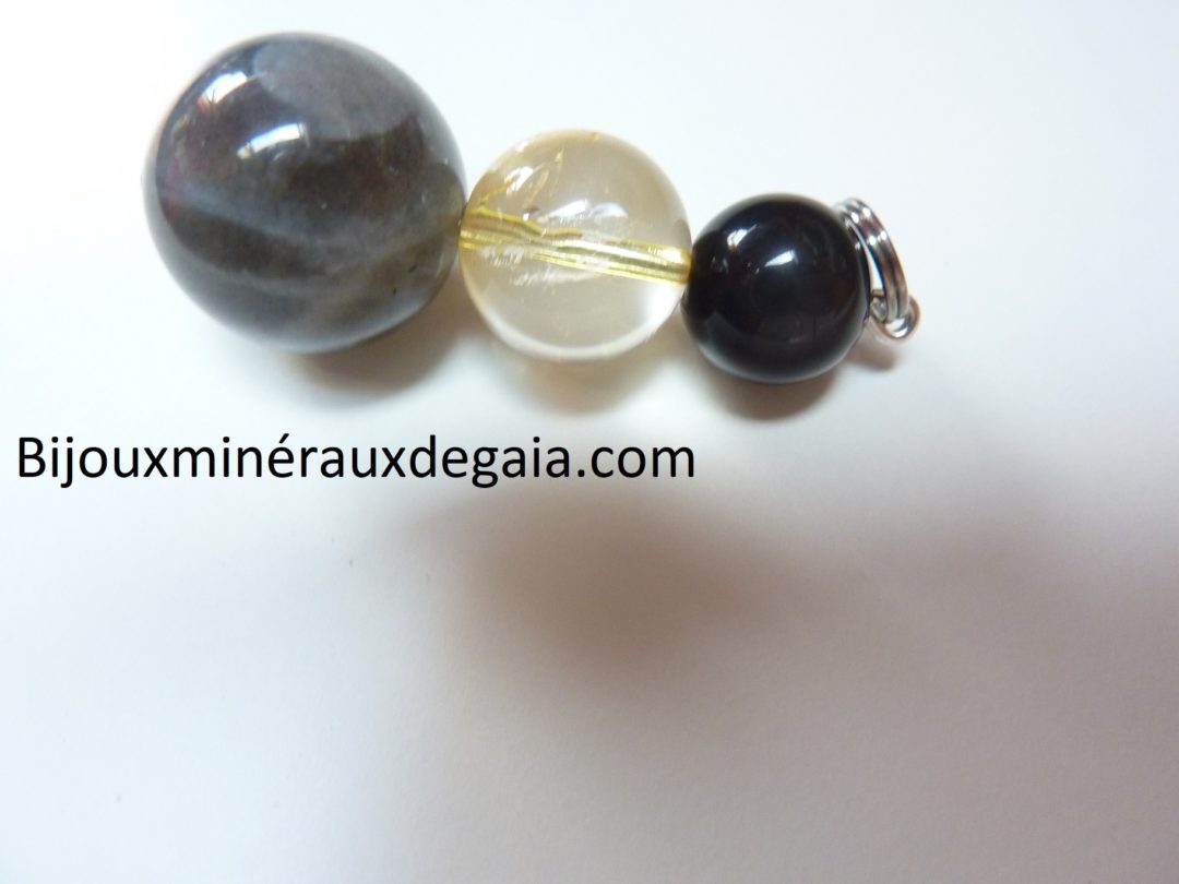 Pendentif Labradorite-obsidienne oeil céleste-citrine