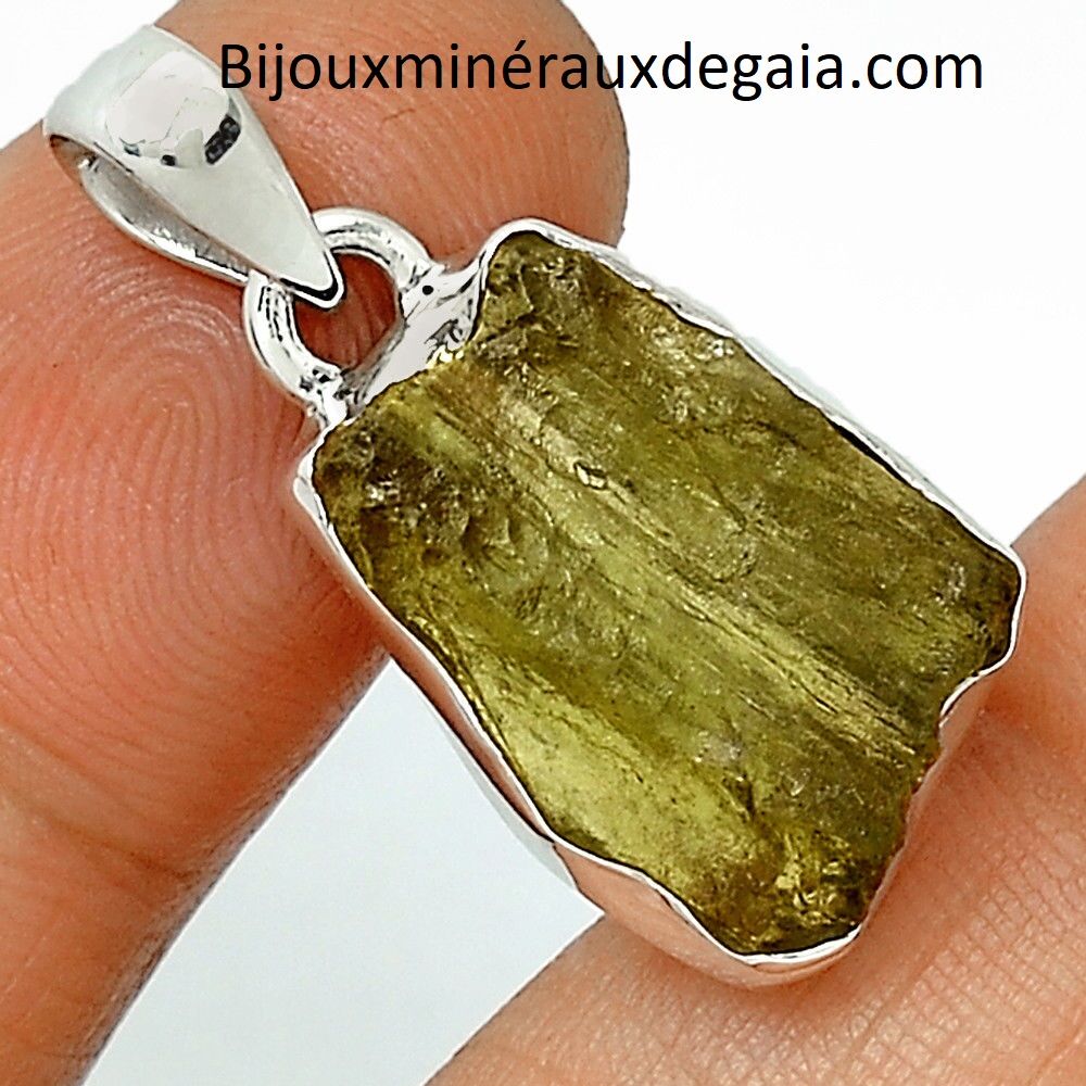 PENDENTIF MOLDAVITE MONTURE ARGENT 925 TRES RARE ! REF 1970