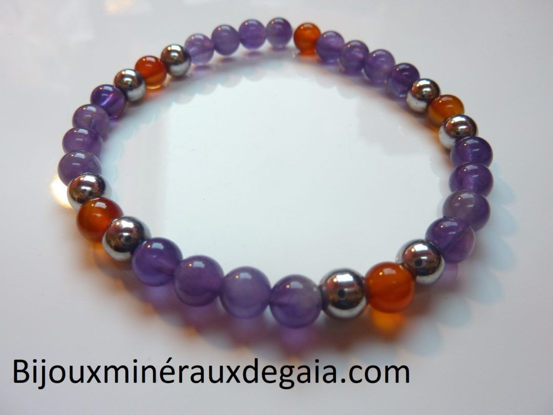 BRACELET AMETHYSTE-HEMATITE-CORNALINE