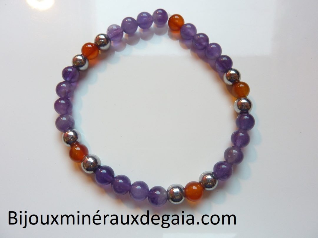 BRACELET AMETHYSTE-HEMATITE-CORNALINE
