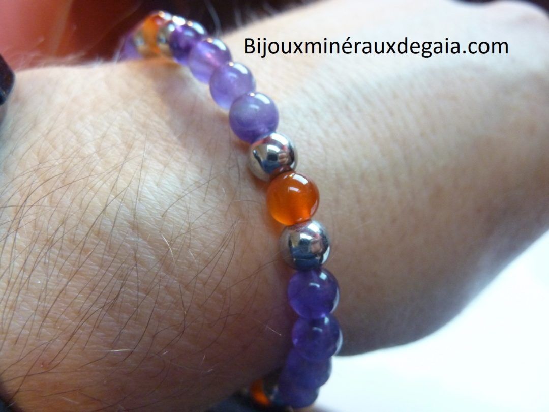BRACELET AMETHYSTE-HEMATITE-CORNALINE