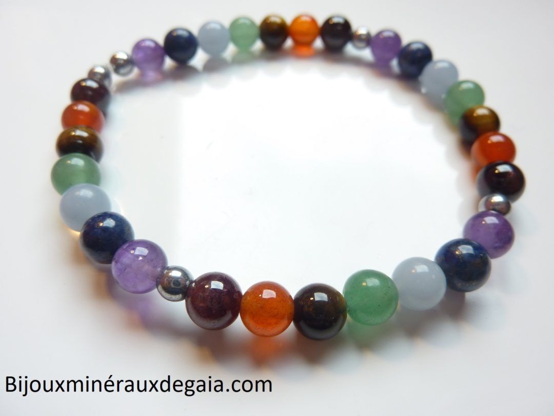 Bracelet 7 CHAKRAS Améthyste-aventurine-cornaline-hématite