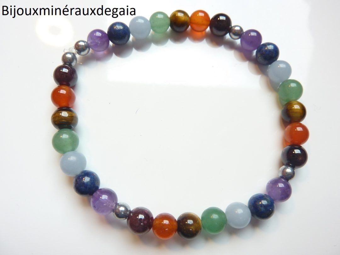 Bracelet 7 CHAKRAS Améthyste-aventurine-cornaline-hématite