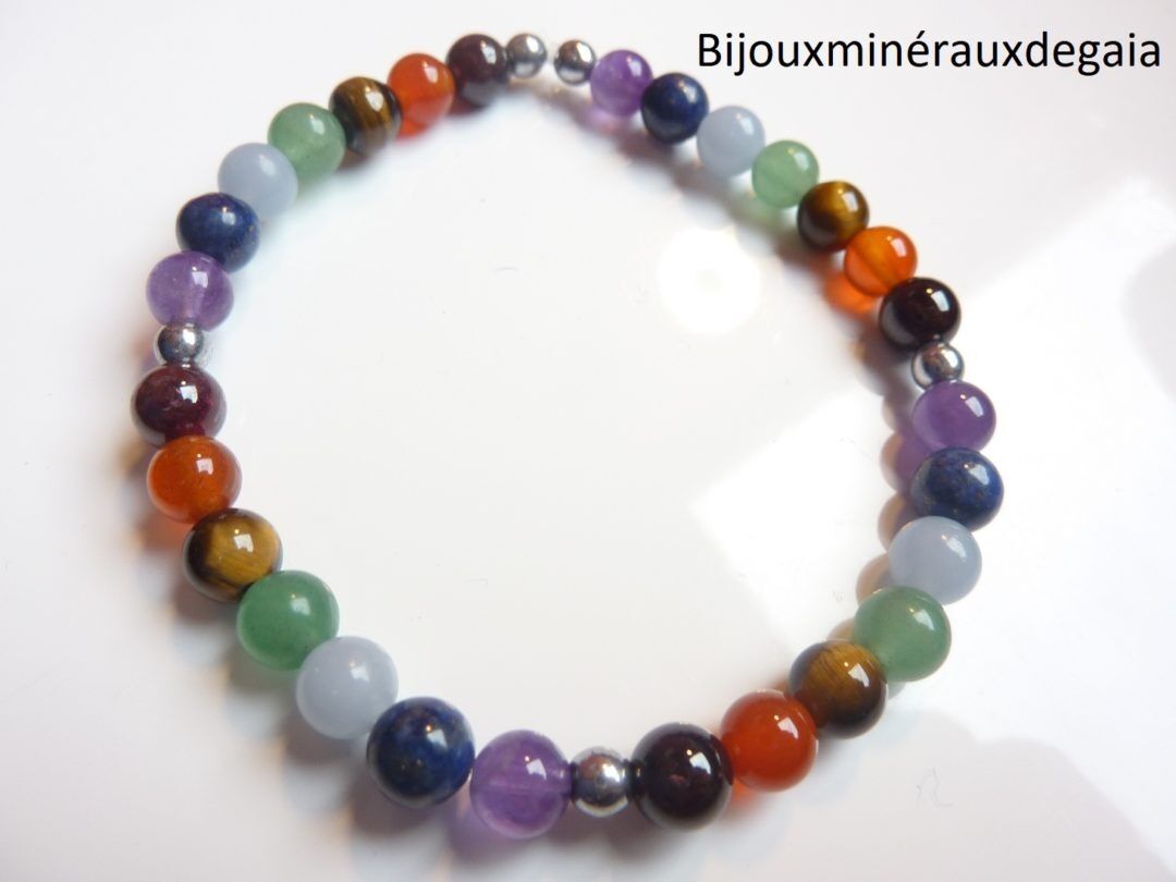 Bracelet 7 CHAKRAS Améthyste-aventurine-cornaline-hématite