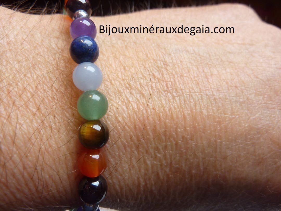 Bracelet 7 CHAKRAS Améthyste-aventurine-cornaline-hématite