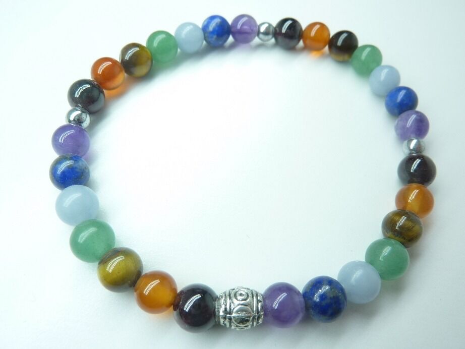 Bracelet 7 CHAKRAS Améthyste-aventurine-cornaline-hématite