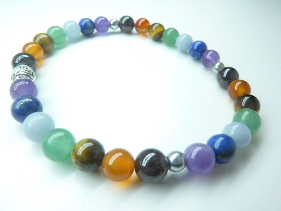 Bracelet 7 CHAKRAS Améthyste-aventurine-cornaline-hématite