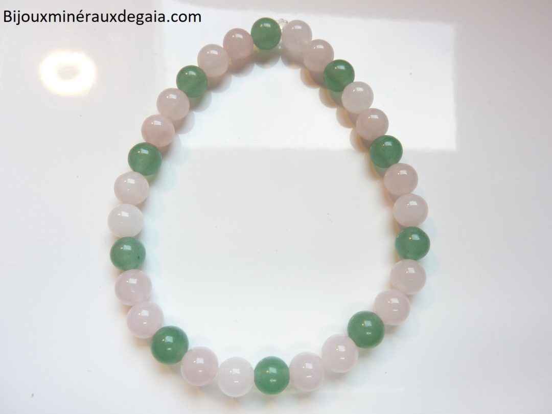 Bracelet Quartz rose-Aventurine verte perles rondes 6 mm