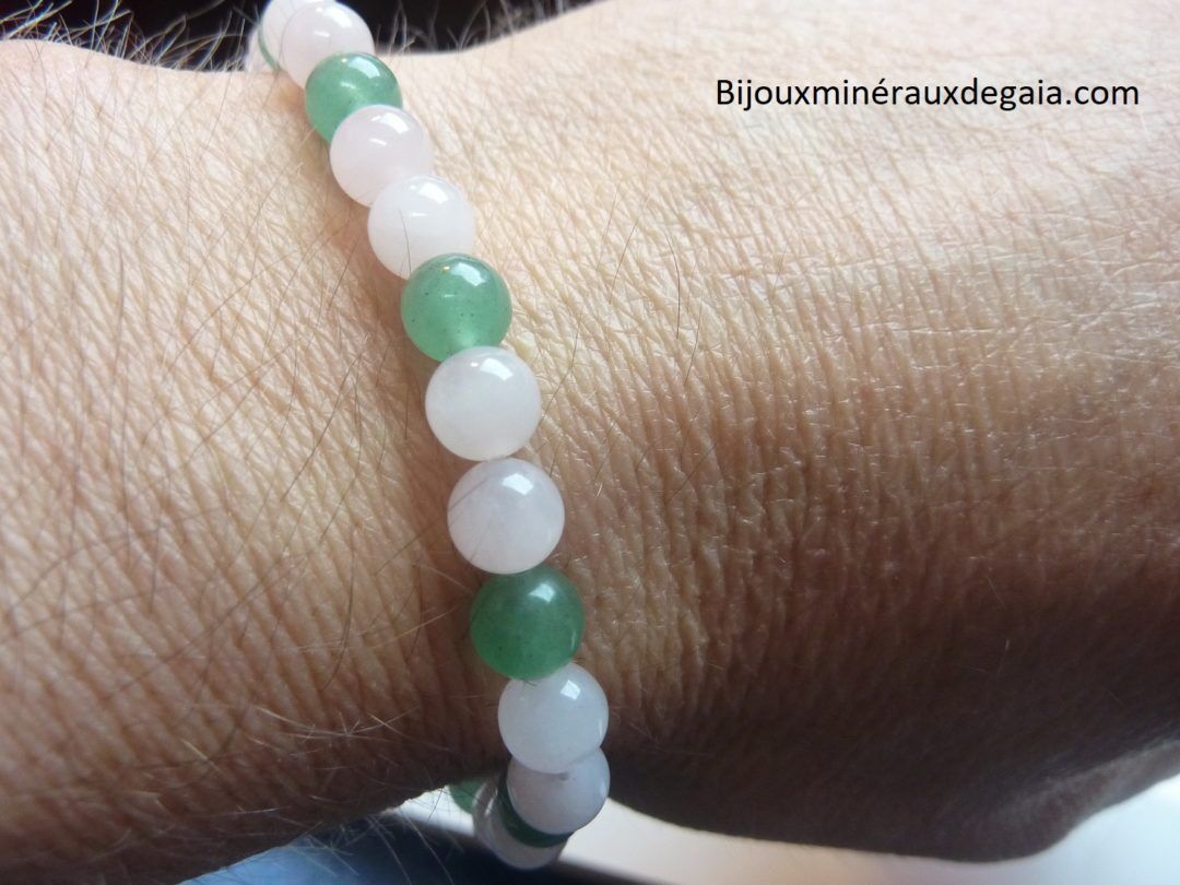 Bracelet Quartz rose-Aventurine verte perles rondes 6 mm