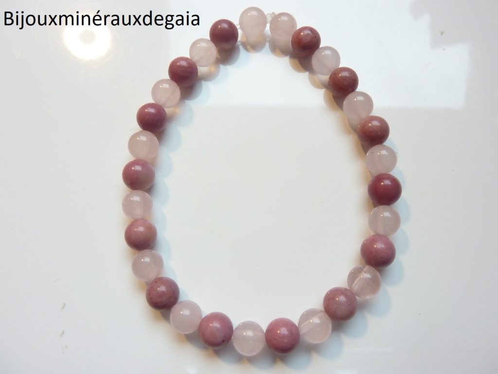 Bracelet Rhodochrosite-Quartz rose - Perles rondes 6 mm