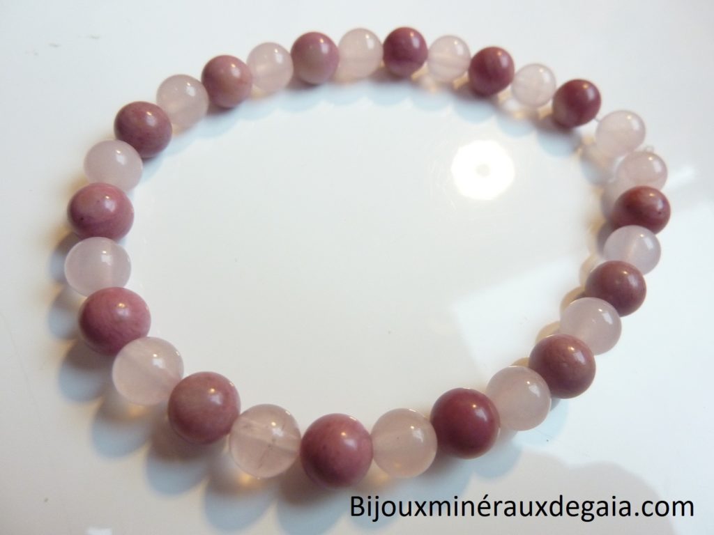 Bracelet Rhodochrosite-Quartz rose - Perles rondes 6 mm