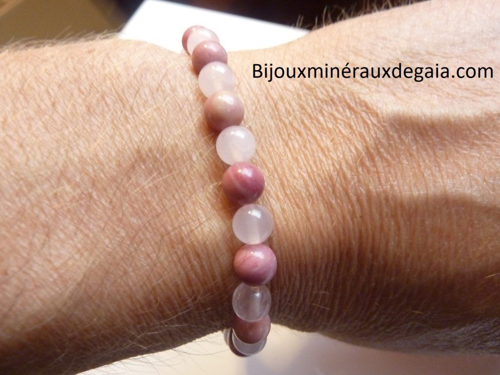 Bracelet Rhodochrosite-Quartz rose - Perles rondes 6 mm