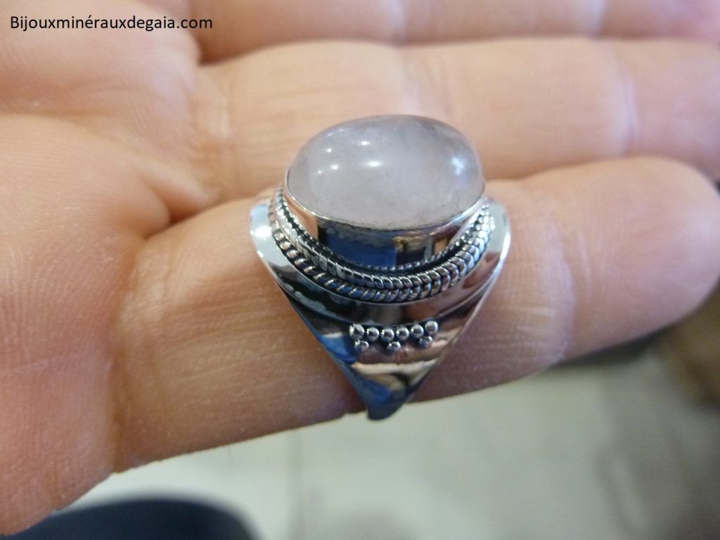 Bague quartz rose monture argent 925 taille 58 3/4 ref 9907