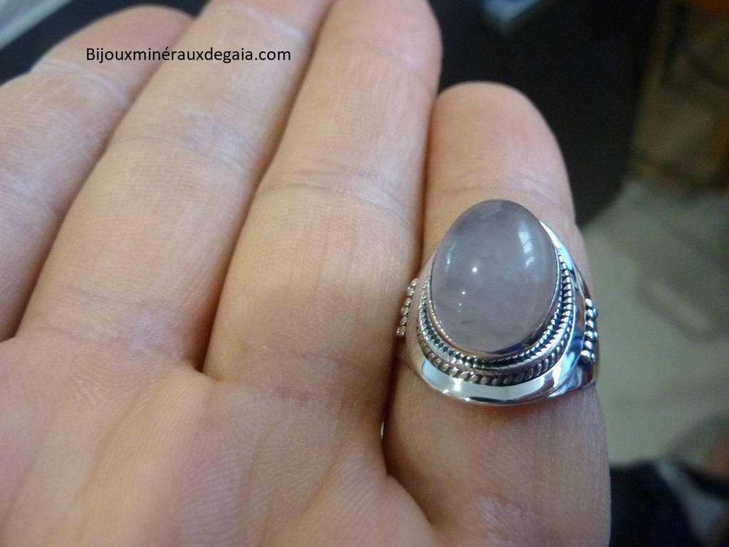 Bague quartz rose monture argent 925 taille 58 3/4 ref 9907