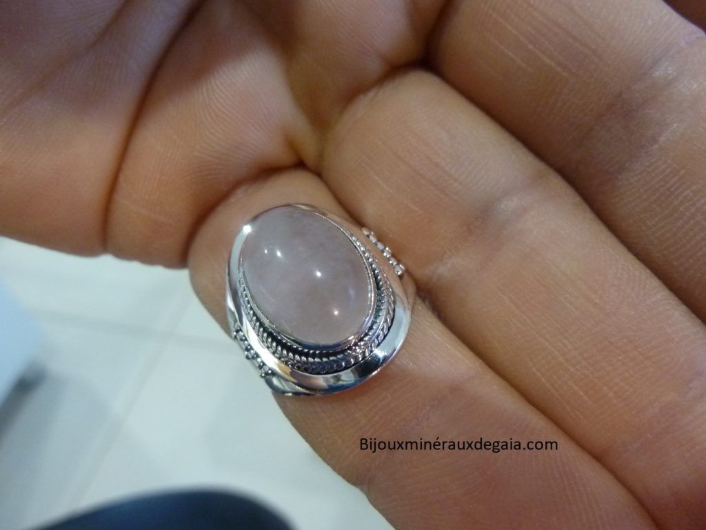 Bague quartz rose monture argent 925 taille 58 3/4 ref 9907