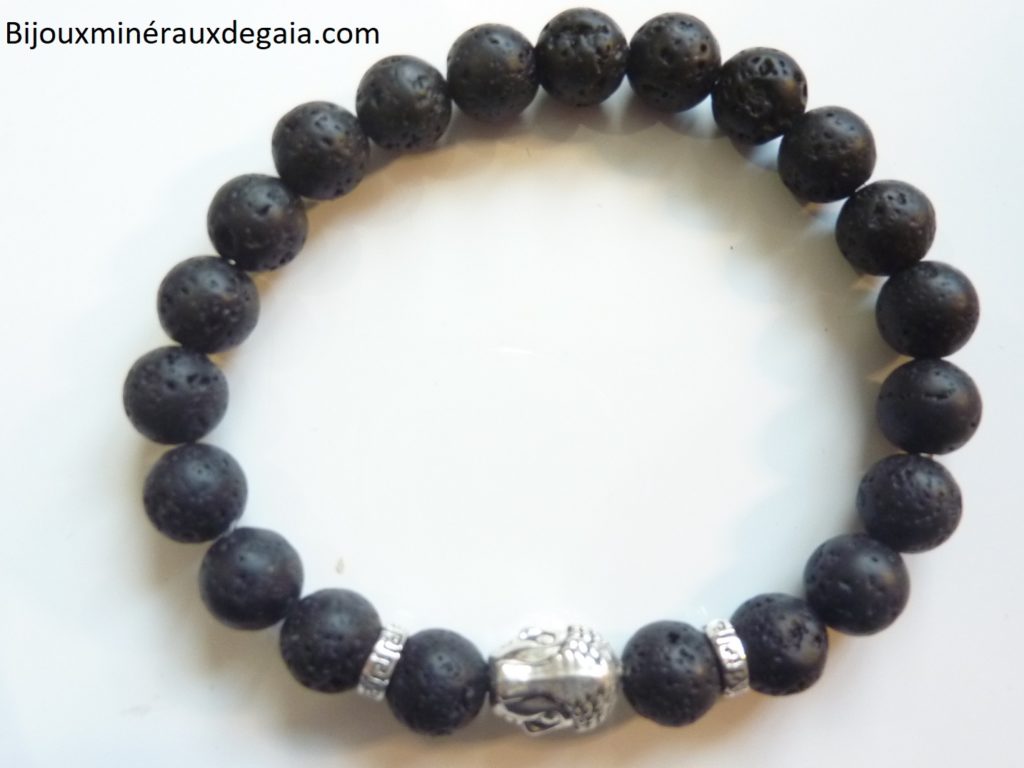 Bracelet Pierre de lave Bouddha-Perles rondes 8 mm