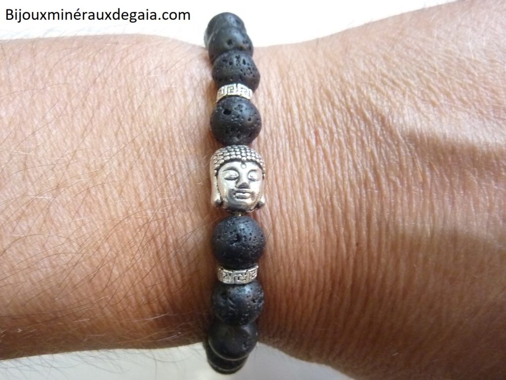 Bracelet Pierre de lave Bouddha-Perles rondes 8 mm