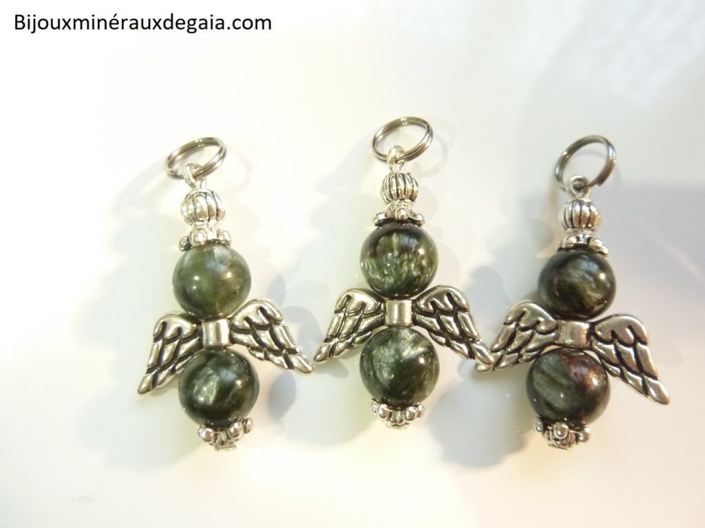 Pendentif Séraphinite ange - perles rondes 8 mm
