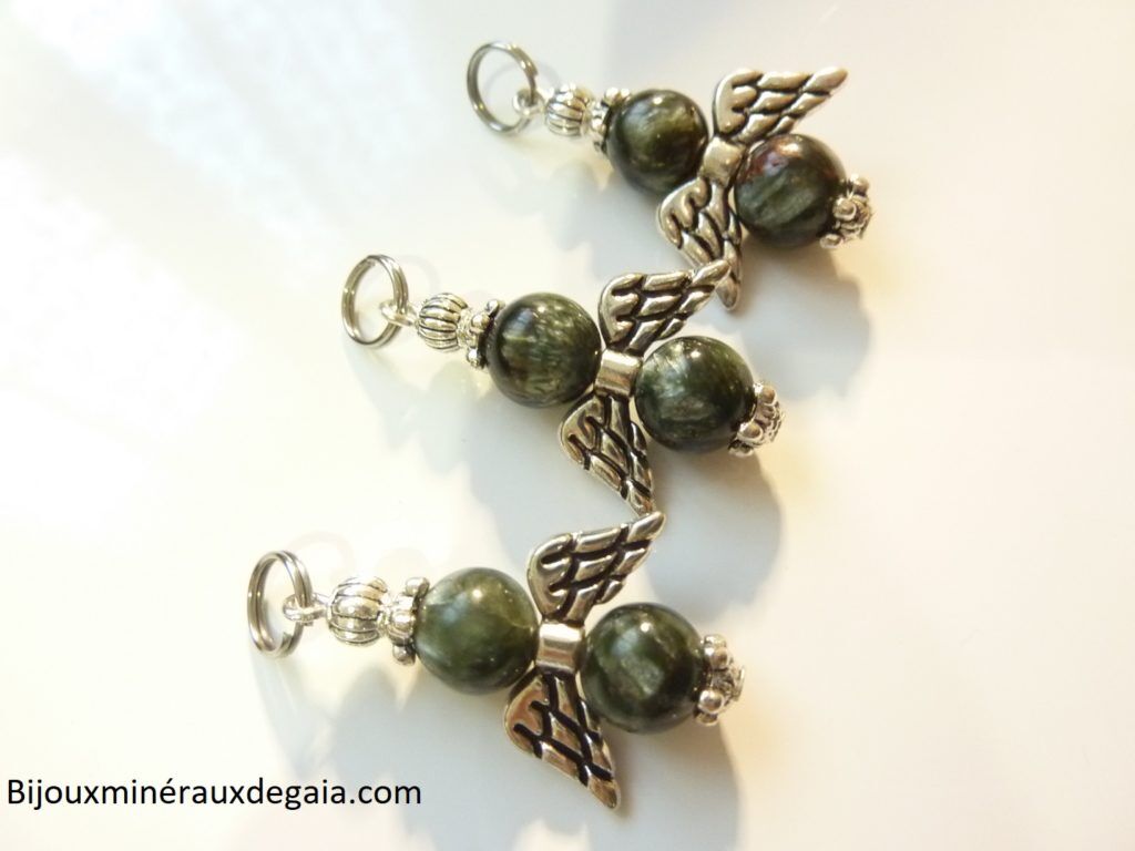 Pendentif Séraphinite ange - perles rondes 8 mm