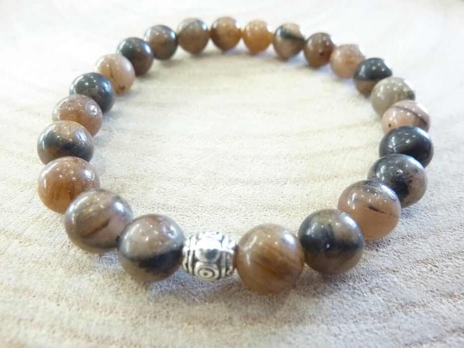 Bracelet Chiastolite - Perles rondes 8 mm