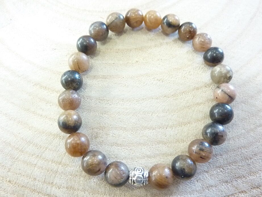 Bracelet Chiastolite - Perles rondes 8 mm