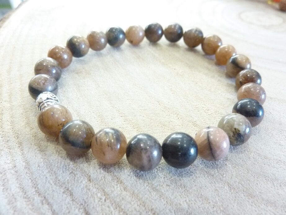 Bracelet Chiastolite - Perles rondes 8 mm