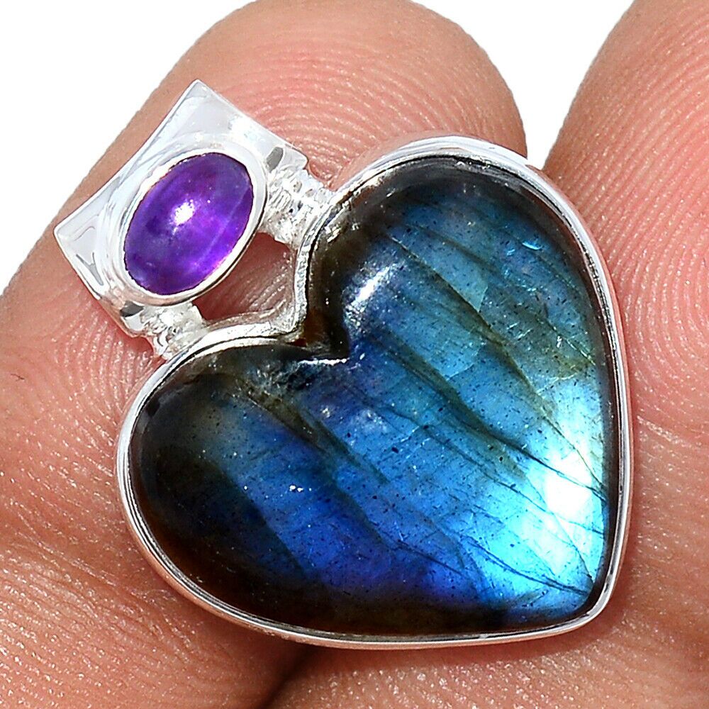 Pendentif Labradorite-Améthyste Monture argent 925 ref 7723