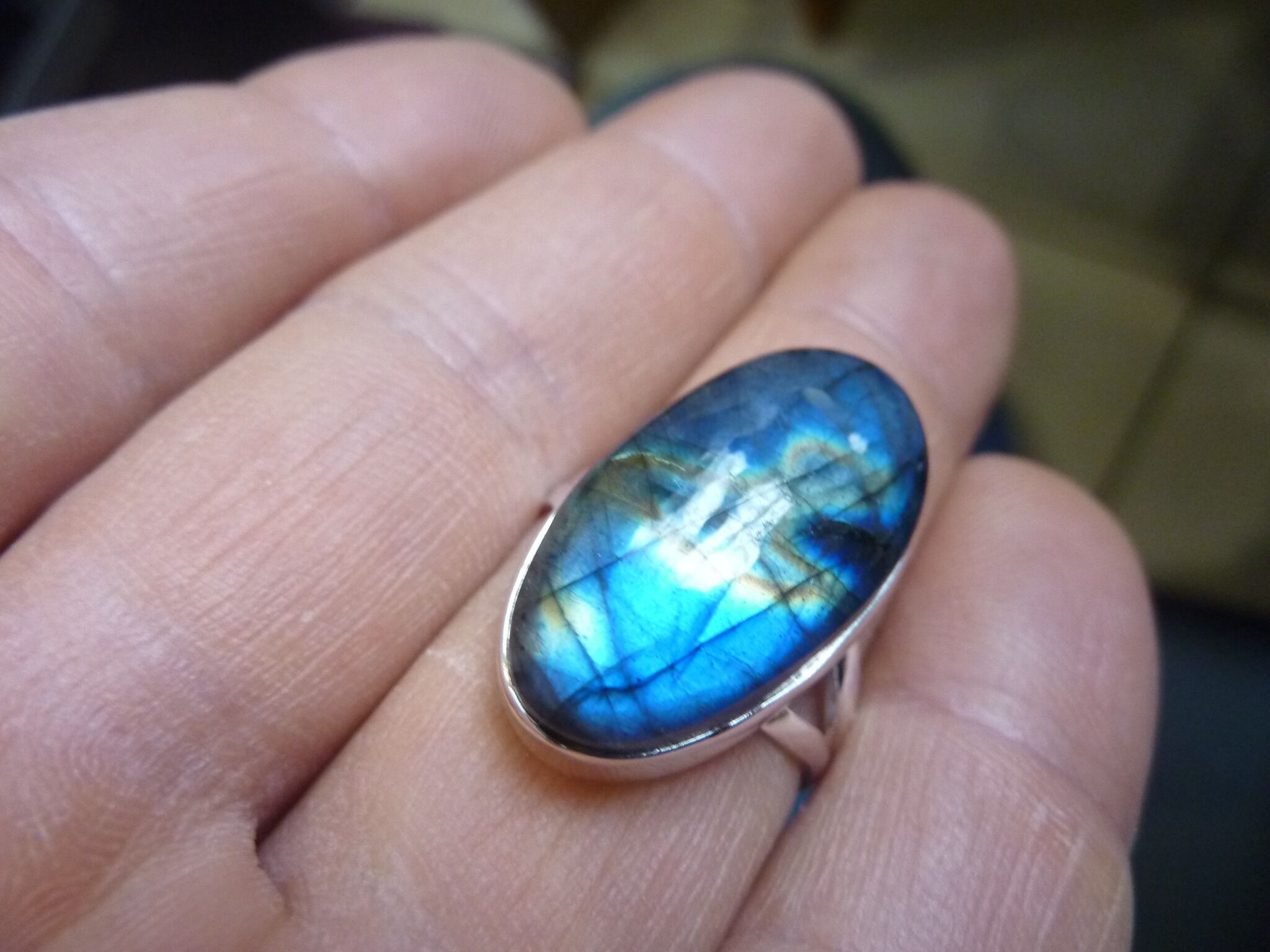 Bague Labradorite monture argent 925 taille 60 ref 1383