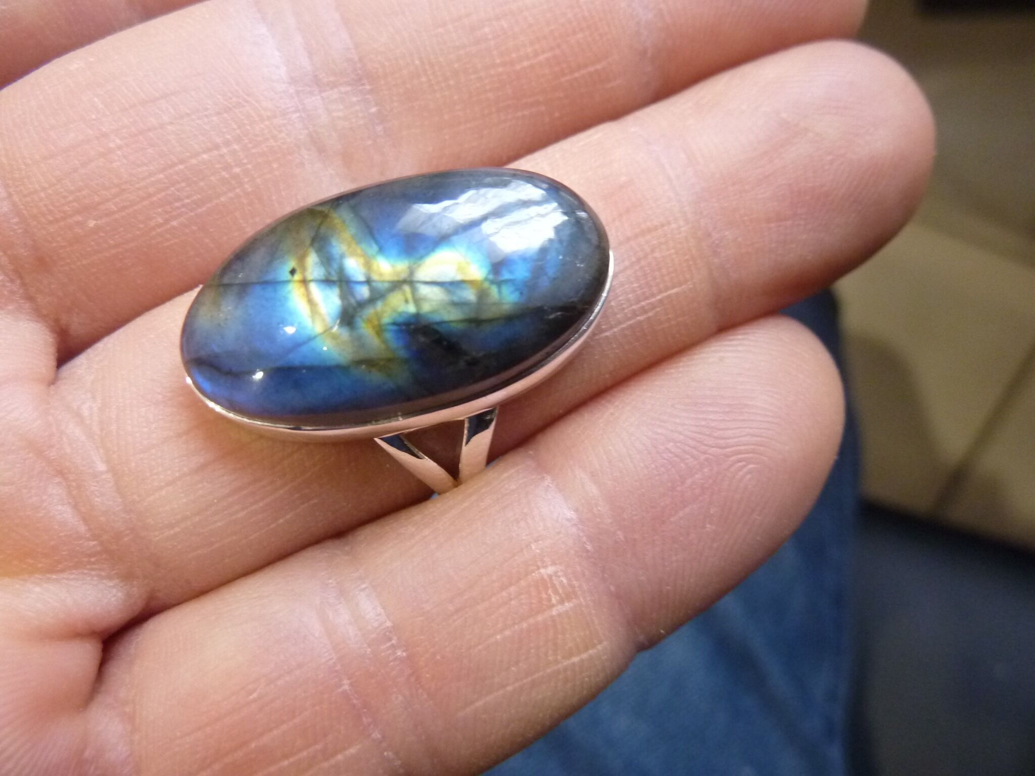 Bague Labradorite monture argent 925 taille 60 ref 1383