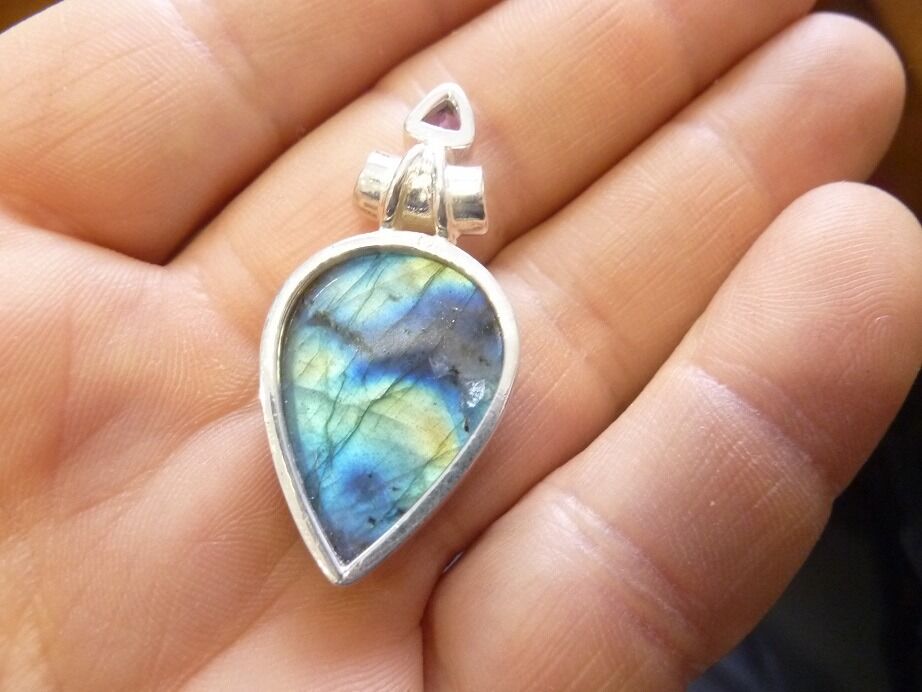 Pendentif labradorite et améthyste monture argent 925 ref 1121