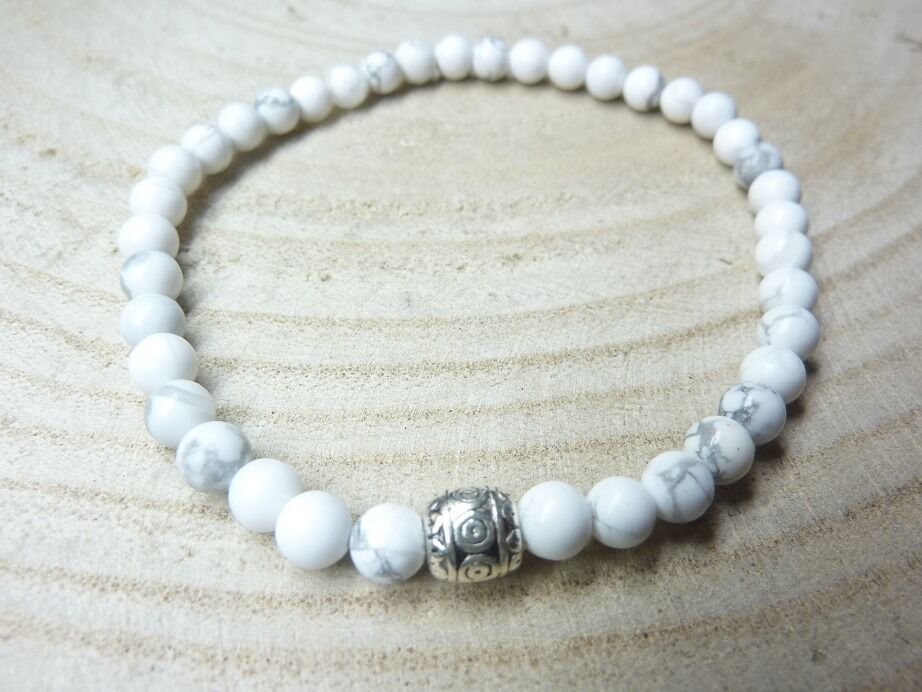 Bracelet Howlite - Perles rondes 4 mm