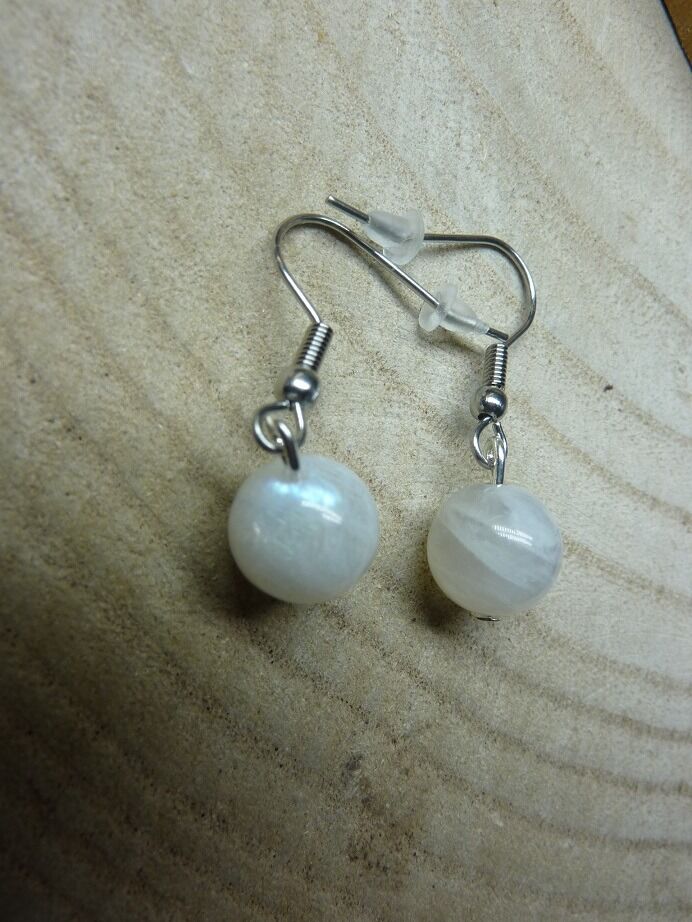 Boucles d'oreilles pierre de lune-perles 10 mm