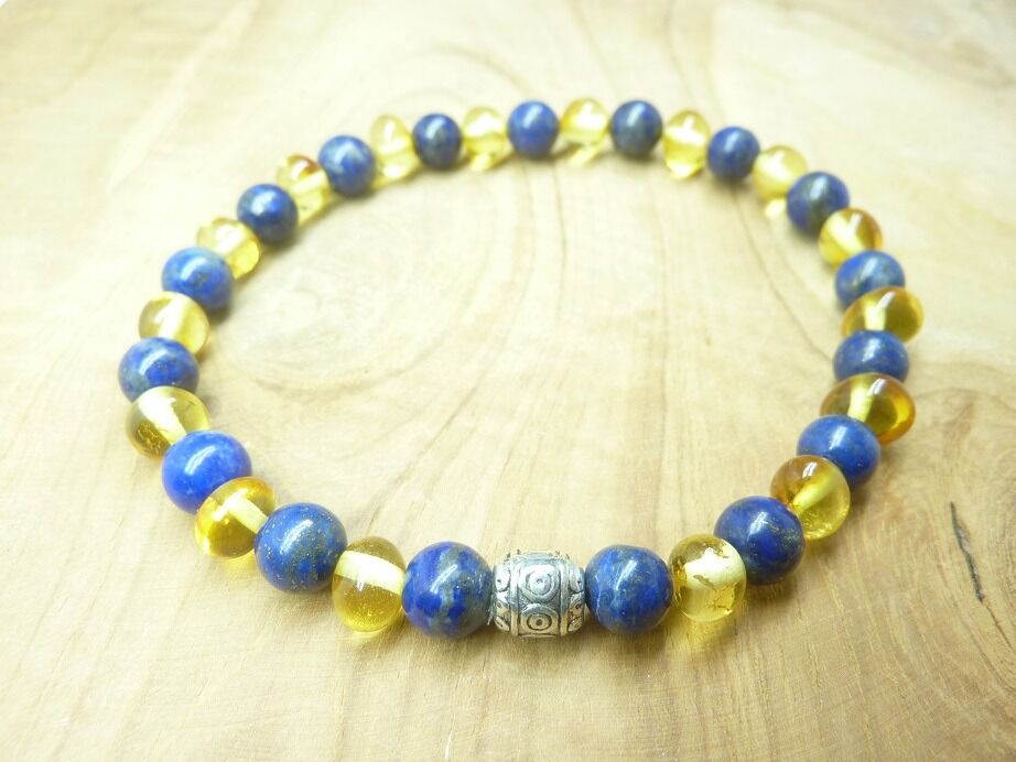 Bracelet Lapis lazuli - Ambre miel de la Baltique