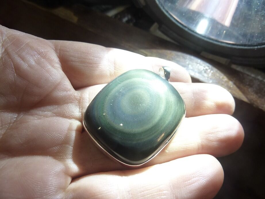 Pendentif Obsidienne oeil céleste monture argent 925 ref 3399