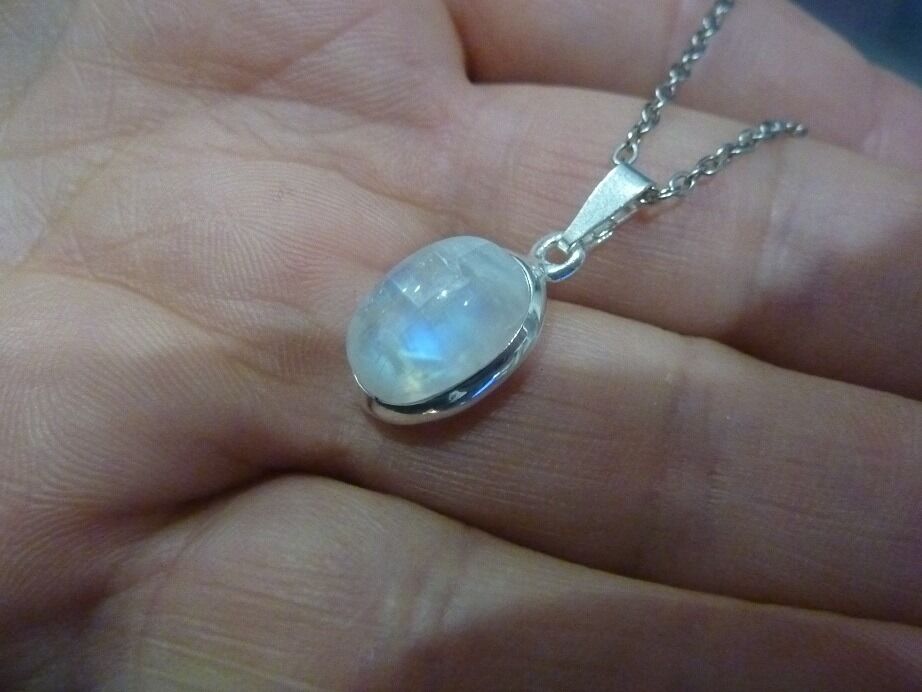 Collier pendentif Pierre de lune 925 GG 2531 + chaine acier inoxydable 45 cm