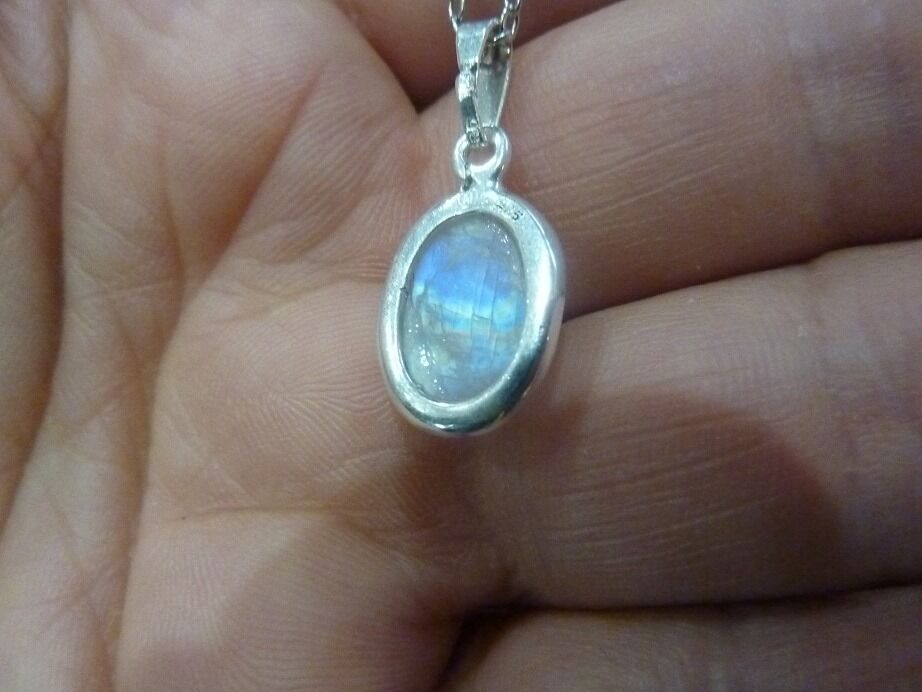 Collier pendentif Pierre de lune 925 GG 2531 + chaine acier inoxydable 45 cm
