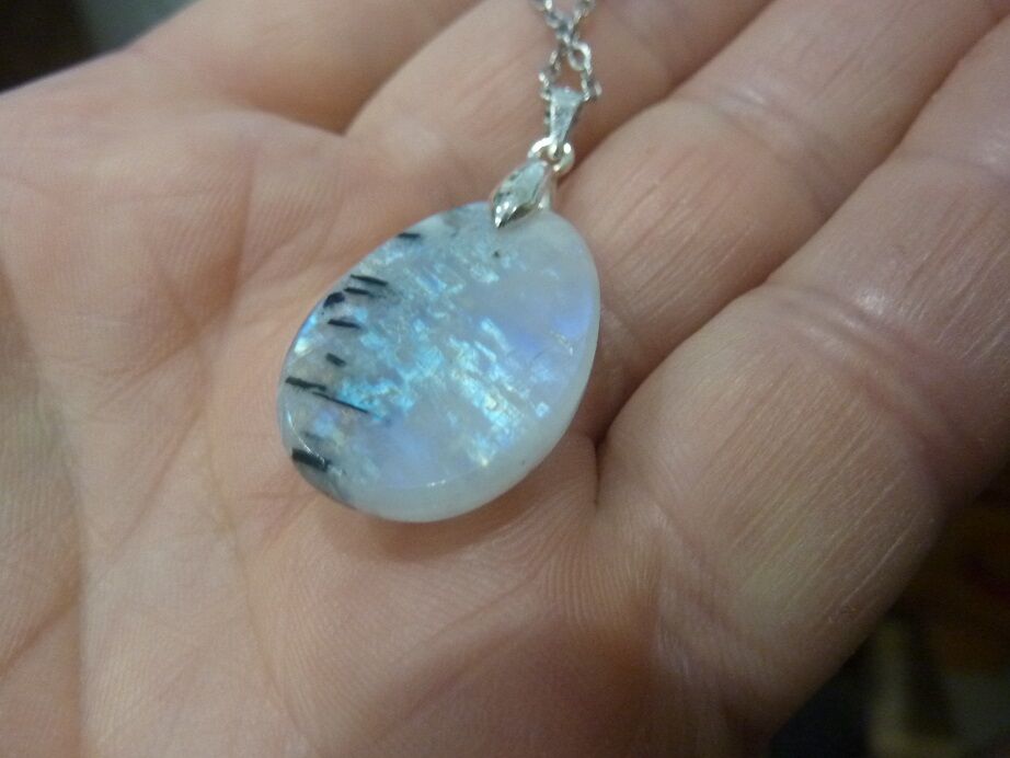 Collier pendentif Pierre de lune 925 GG 71 + chaine acier inoxydable 45 cm