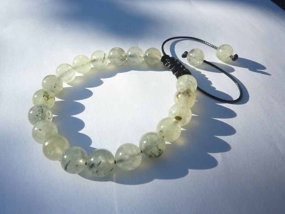 Bracelet réglable Préhnite - perles 8 mm