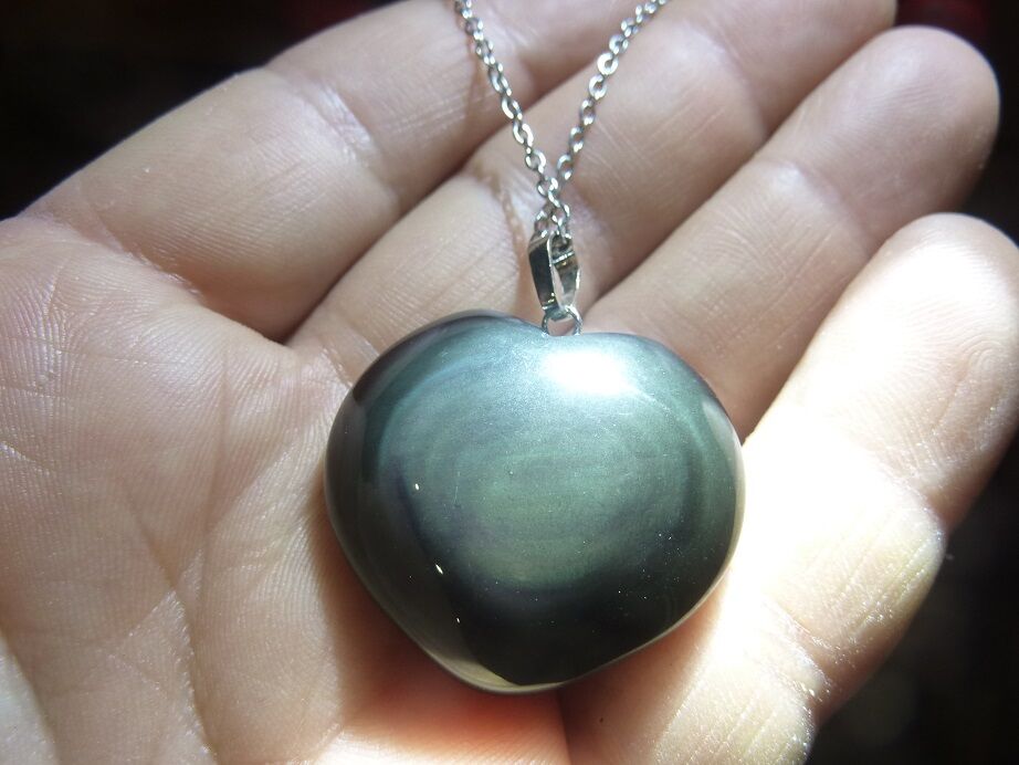 Pendentif coeur Obsidienne oeil céleste argent 925 ref 1107 + chaine acier inoxydable 45 cm – Image 3