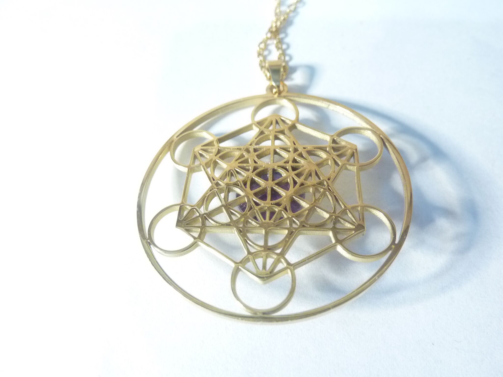Pendentif cube de Métatron-Améthyste ref Or